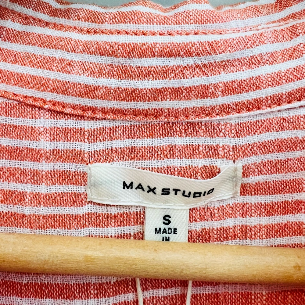 Max Studio orange and white striped button down shirt with ruffle sleeves size S - Picture 4 of 7